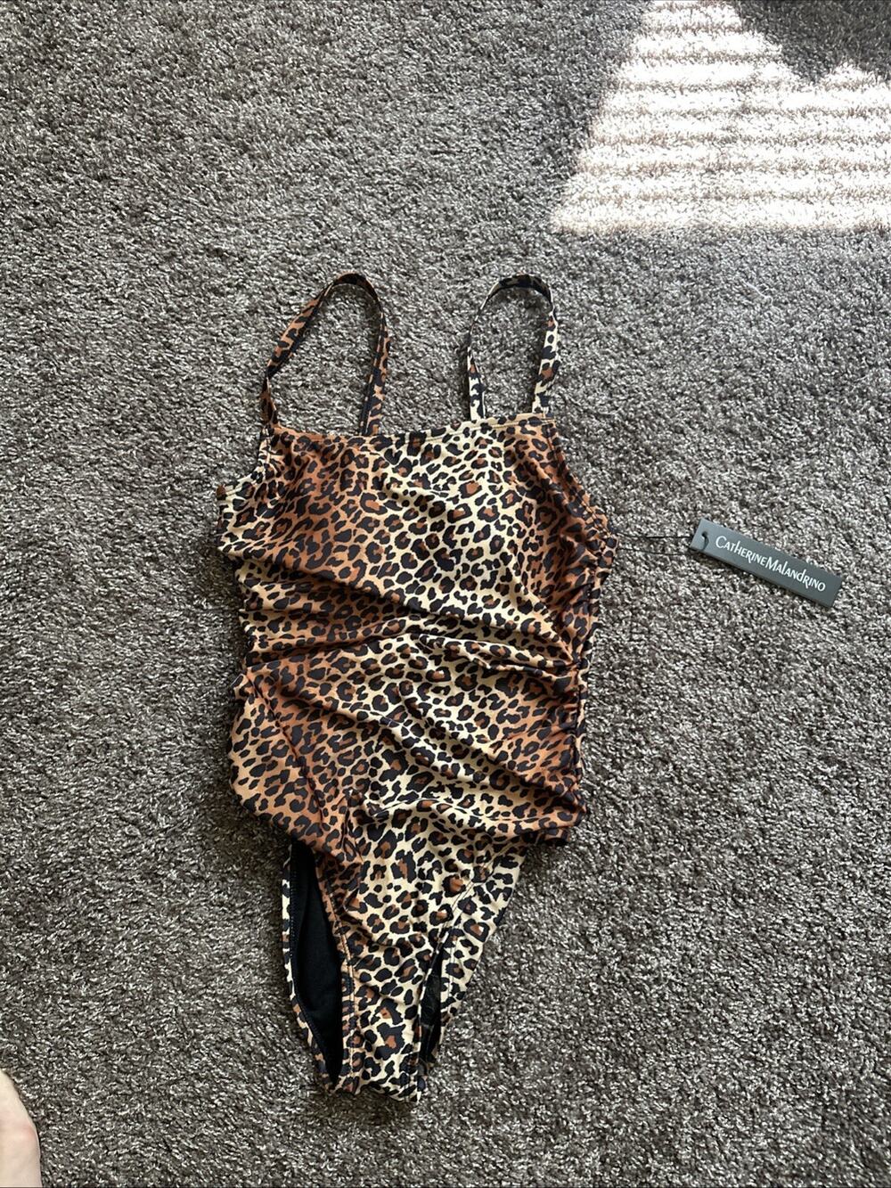 Catherine Malandrino One Piece Swimsuit Sz Small Black Brown Leopard NWT $120